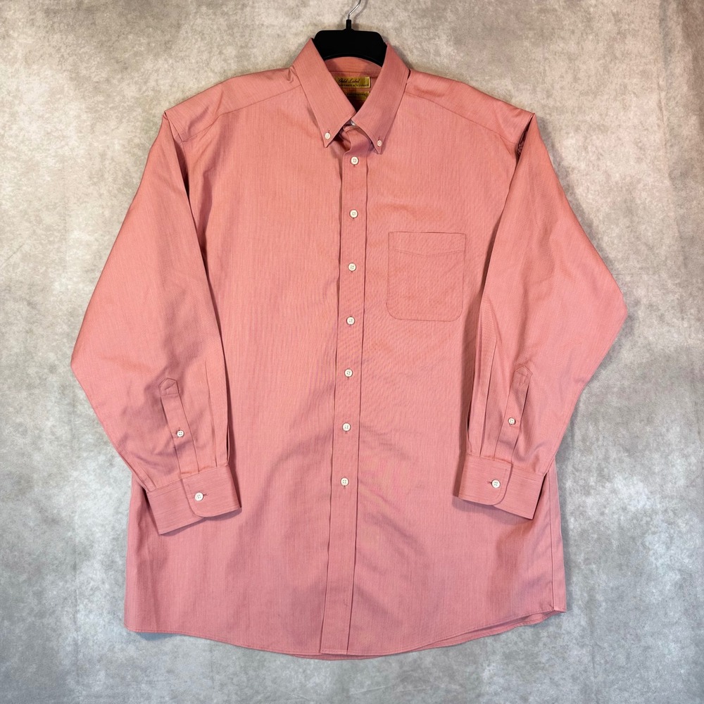 Roundtree Yorke Dress Shirt Men 16.5 34 Salmon Solid Non-Iron Pinpoint Cotton